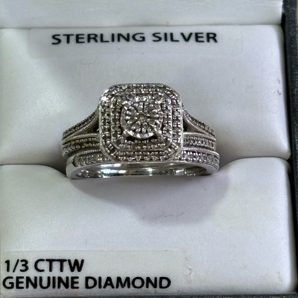 Forever Bride Genuine Diamond Engagement Wedding Band Set - Picture 1 of 11